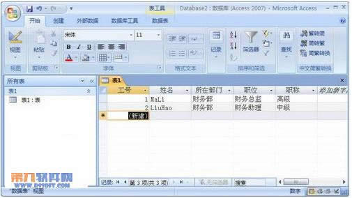 Access2007表的数据表