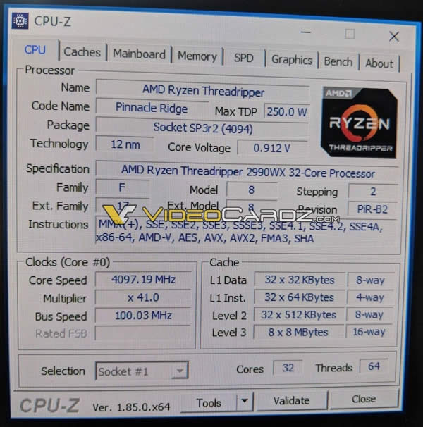 CPU-Z截图泄露：AMD二代线程撕裂者旗舰定名2990WX