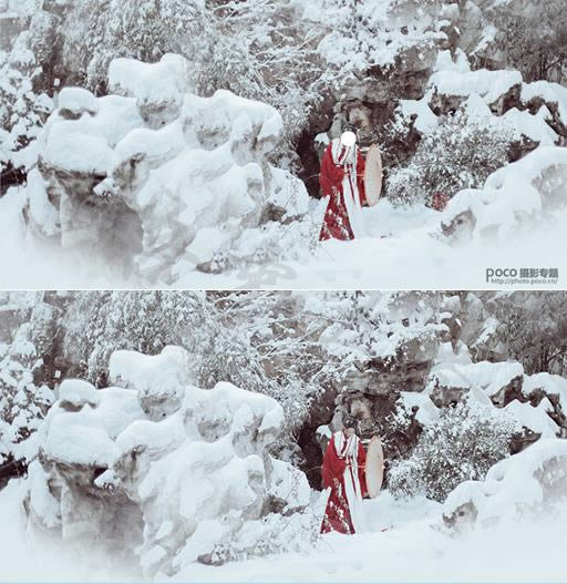 Photoshop调出洁白冷色雪景人物照片